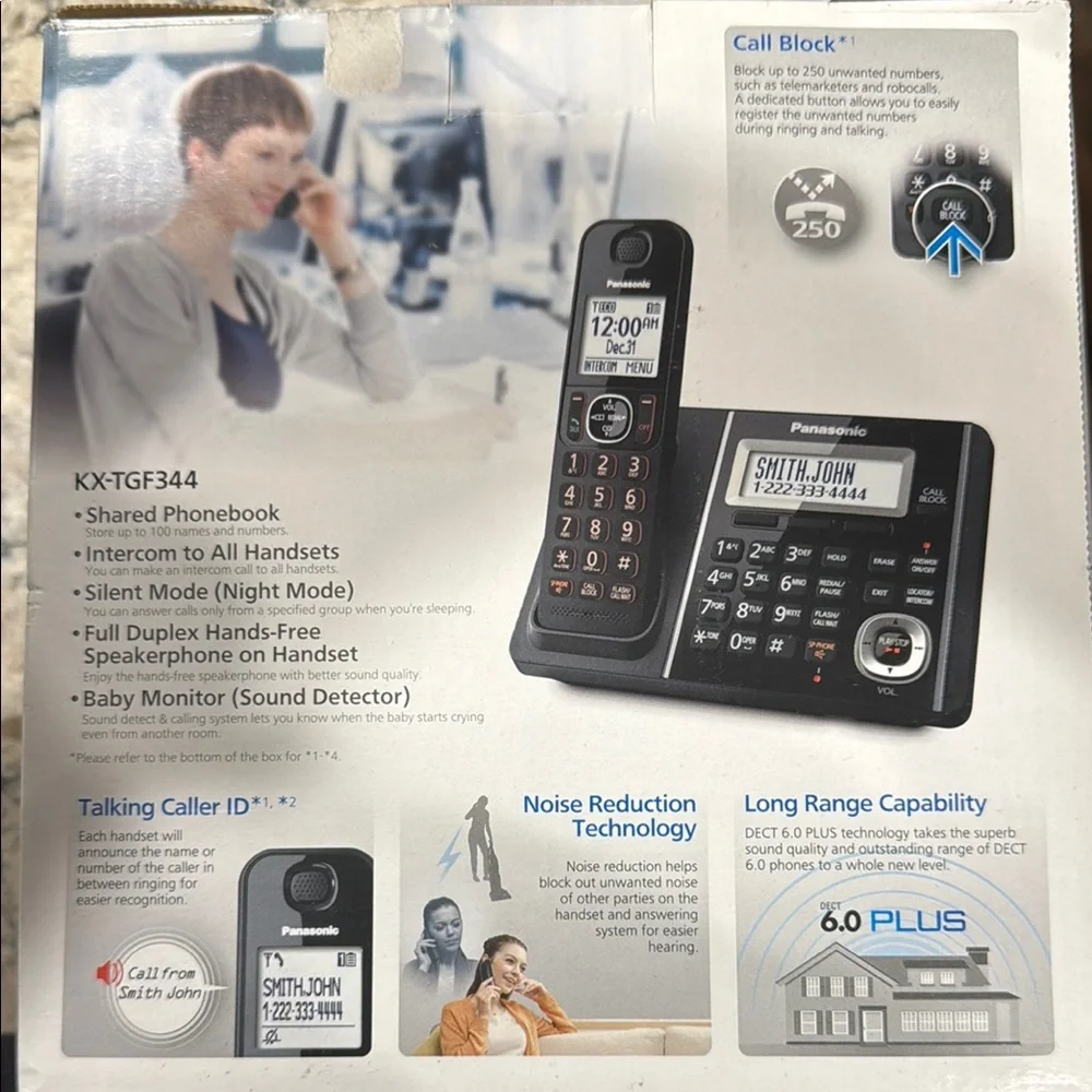 Panasonic Black Cordless Phone System with Four Handsets, KX-TGF344